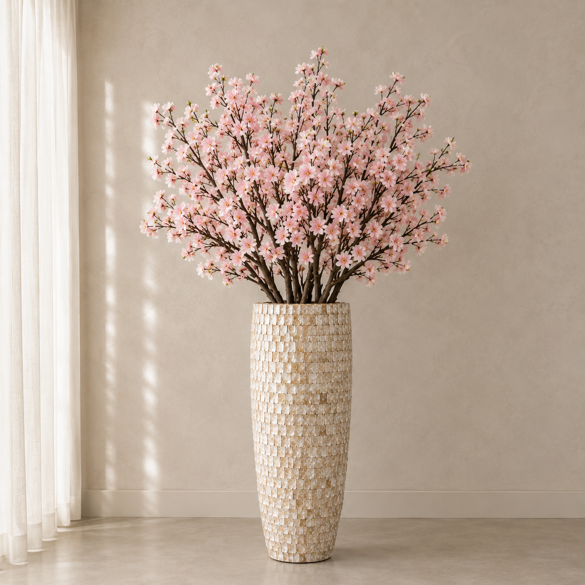 Vase coquillage artisanal avec branches décoratives incluses – Édition limitée