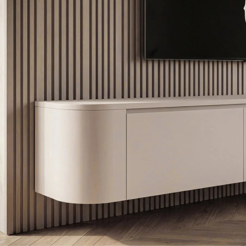 Meuble TV Japandi arrondi – Design aux côtés incurvés
