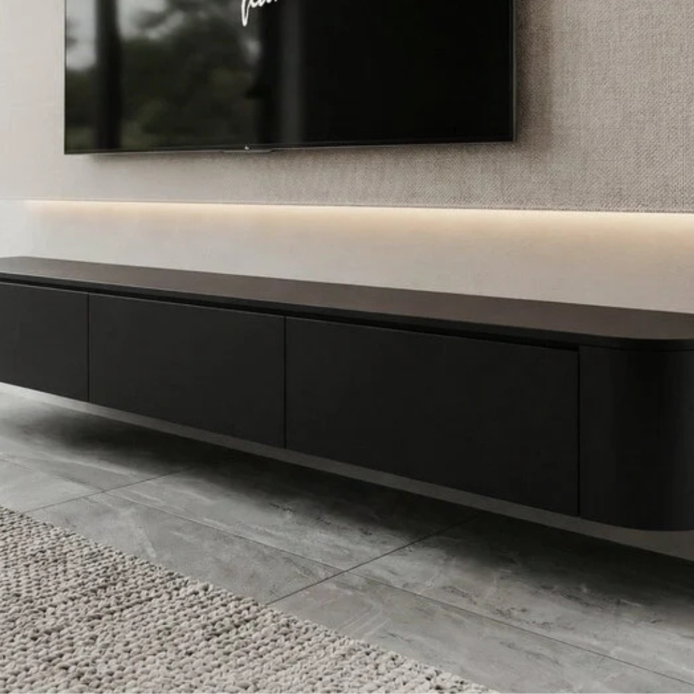 Meuble TV Japandi arrondi – Design aux côtés incurvés