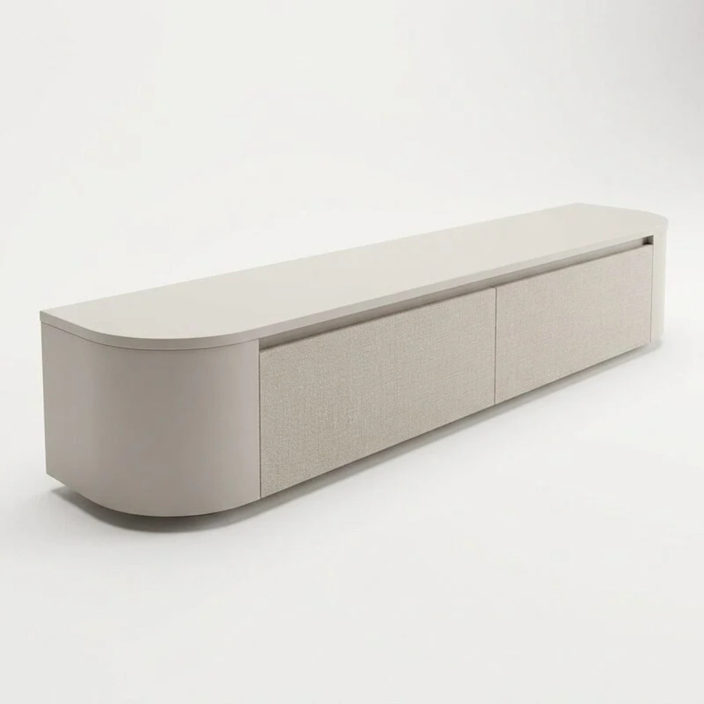 Meuble TV Japandi arrondi – Design aux côtés incurvés
