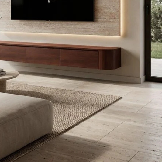 Meuble TV Japandi arrondi – Design aux côtés incurvés
