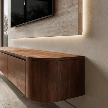 Meuble TV Japandi arrondi – Design aux côtés incurvés