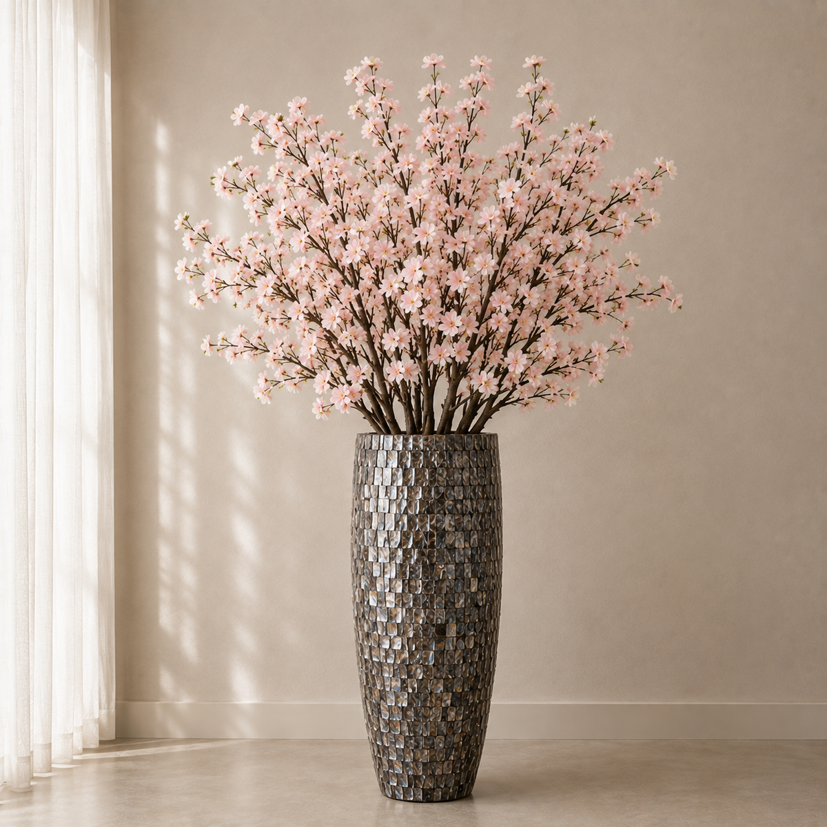Vase coquillage artisanal avec branches décoratives incluses – Édition limitée