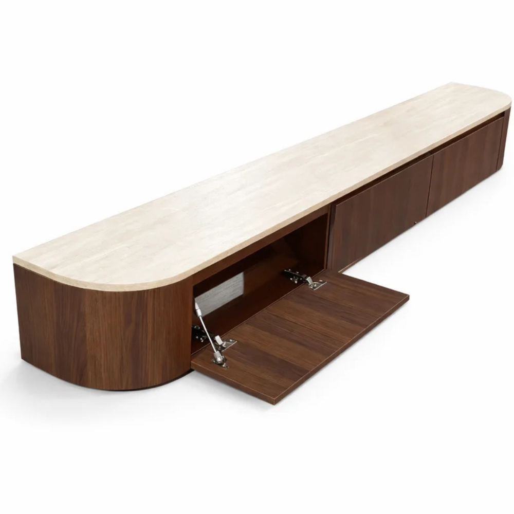 Meuble TV Japandi arrondi – Design aux côtés incurvés