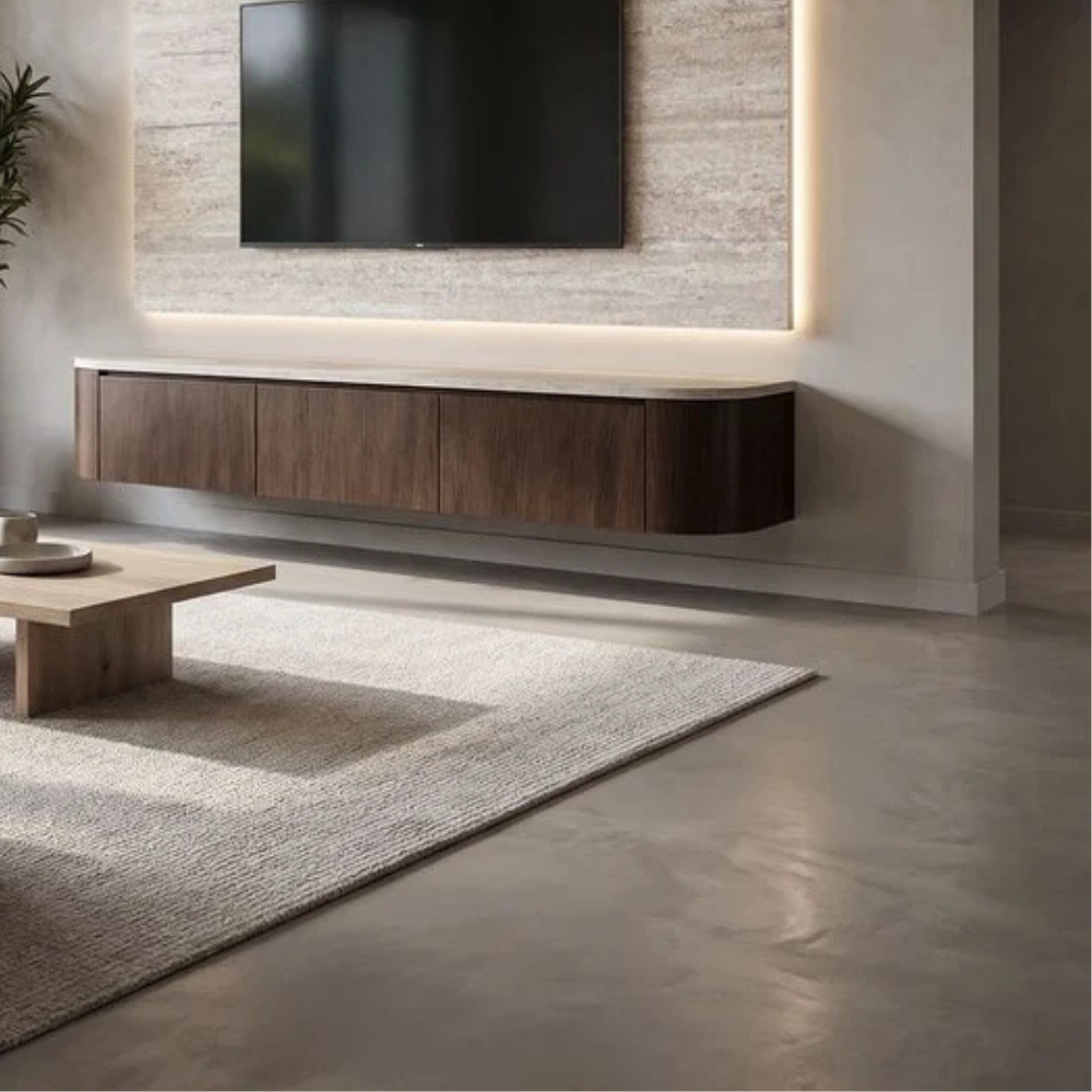 Meuble TV Japandi arrondi – Design aux côtés incurvés