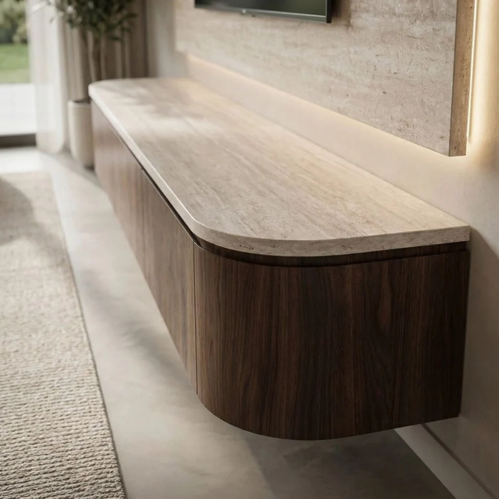 Meuble TV Japandi arrondi – Design aux côtés incurvés