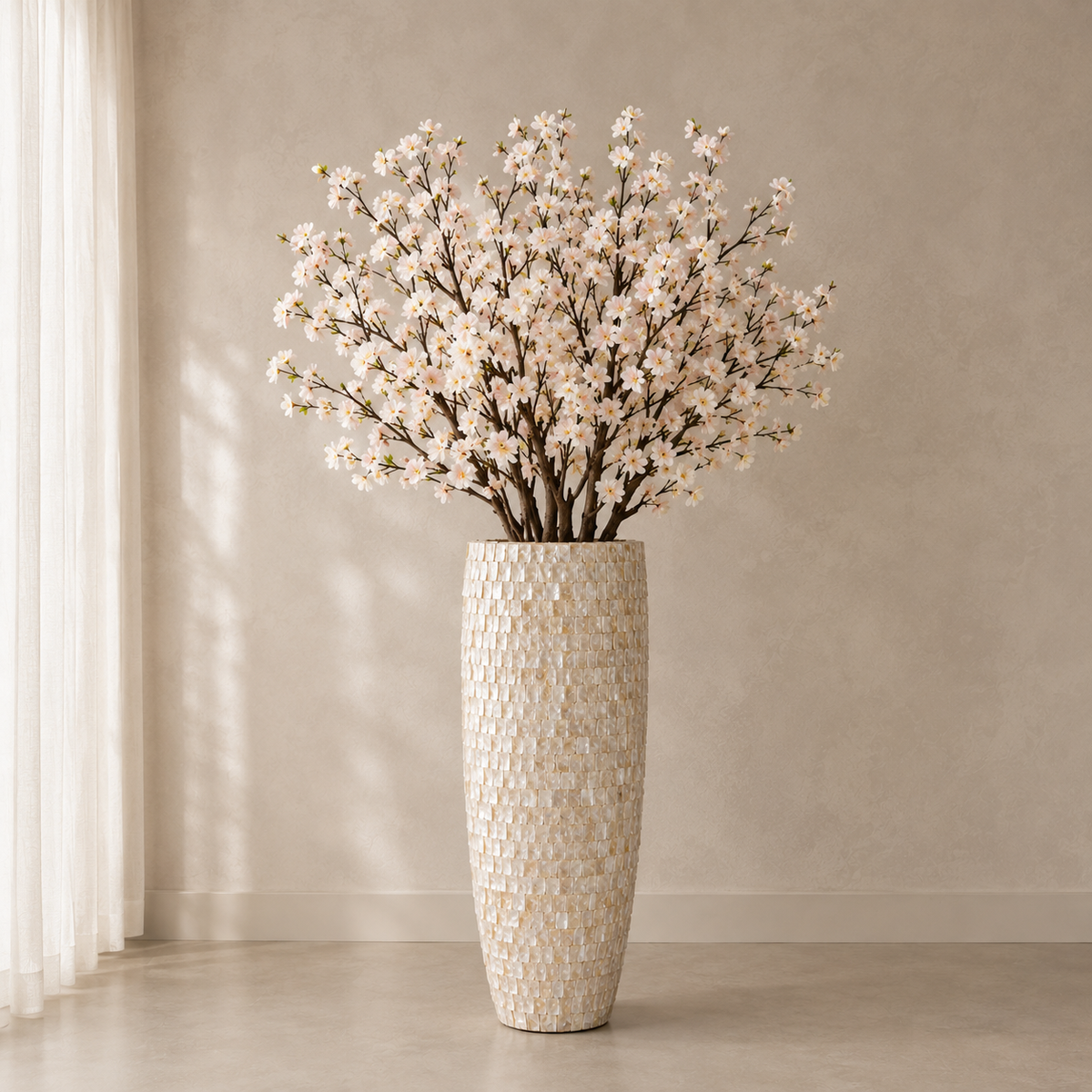 Vase coquillage artisanal avec branches décoratives incluses – Édition limitée