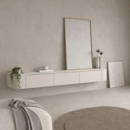 Meuble TV Japandi arrondi – Design aux côtés incurvés