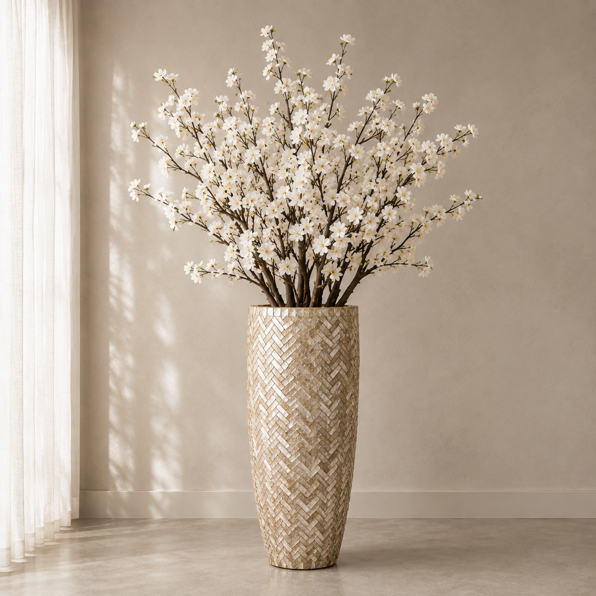 Vase coquillage artisanal avec branches décoratives incluses – Édition limitée