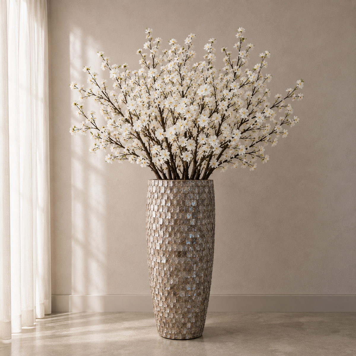 Vase coquillage artisanal avec branches décoratives incluses – Édition limitée