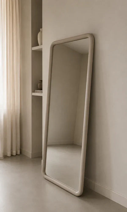 Miroir rectangulaire pleine longueur Mia – Bois de style Japandi – Taupe – 200 × 100 cm
