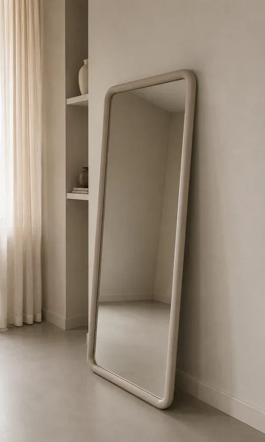 Miroir rectangulaire pleine longueur Mia – Bois de style Japandi – Taupe – 200 × 100 cm